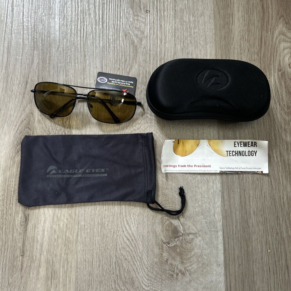 Eagle Eyes Navigator Sunglasses 14101 Amber Trilenium Black Frame w/ Case NEW